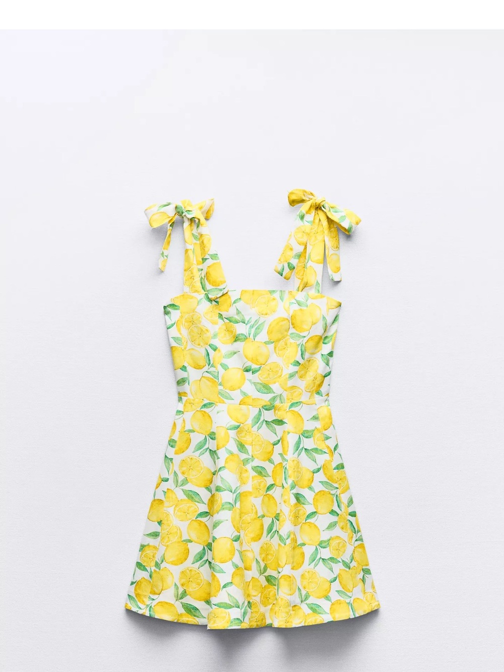 Zara Yellow Lemon-Print Tie-Shoulder Mini Dress